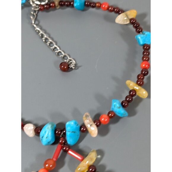 Artisan Faux Turquoise Stone Agte Quartz Long Tassel Flex Choker Necklace Boho W - Picture 8 of 10